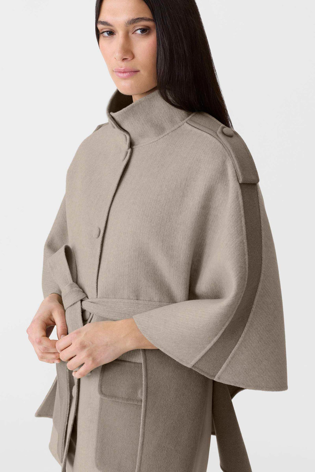 Taupe Mix-Taupe Ladies Belted Wool Cape