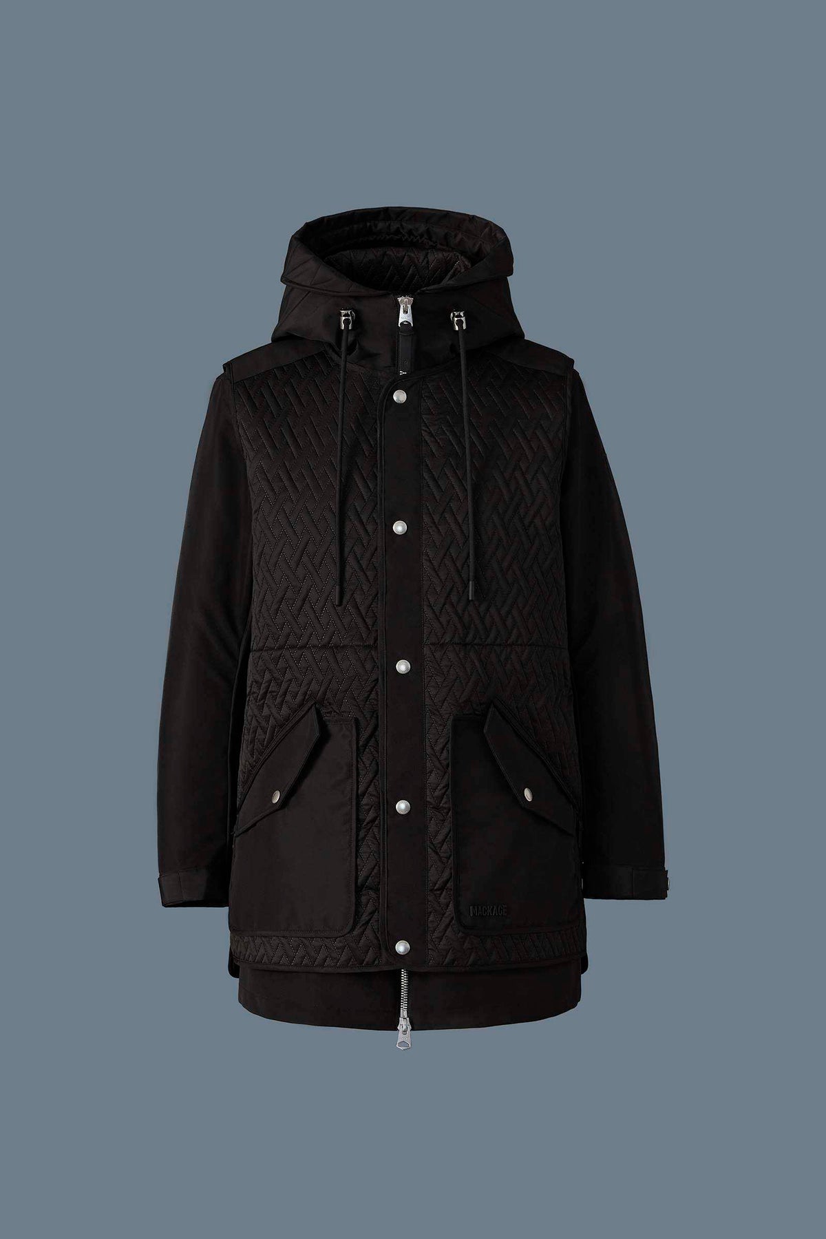 Black Ladies Polyfilled Quilted Hooded Coat