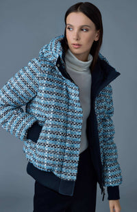 Sky Blue Multi Ladies Hooded Down Coat
