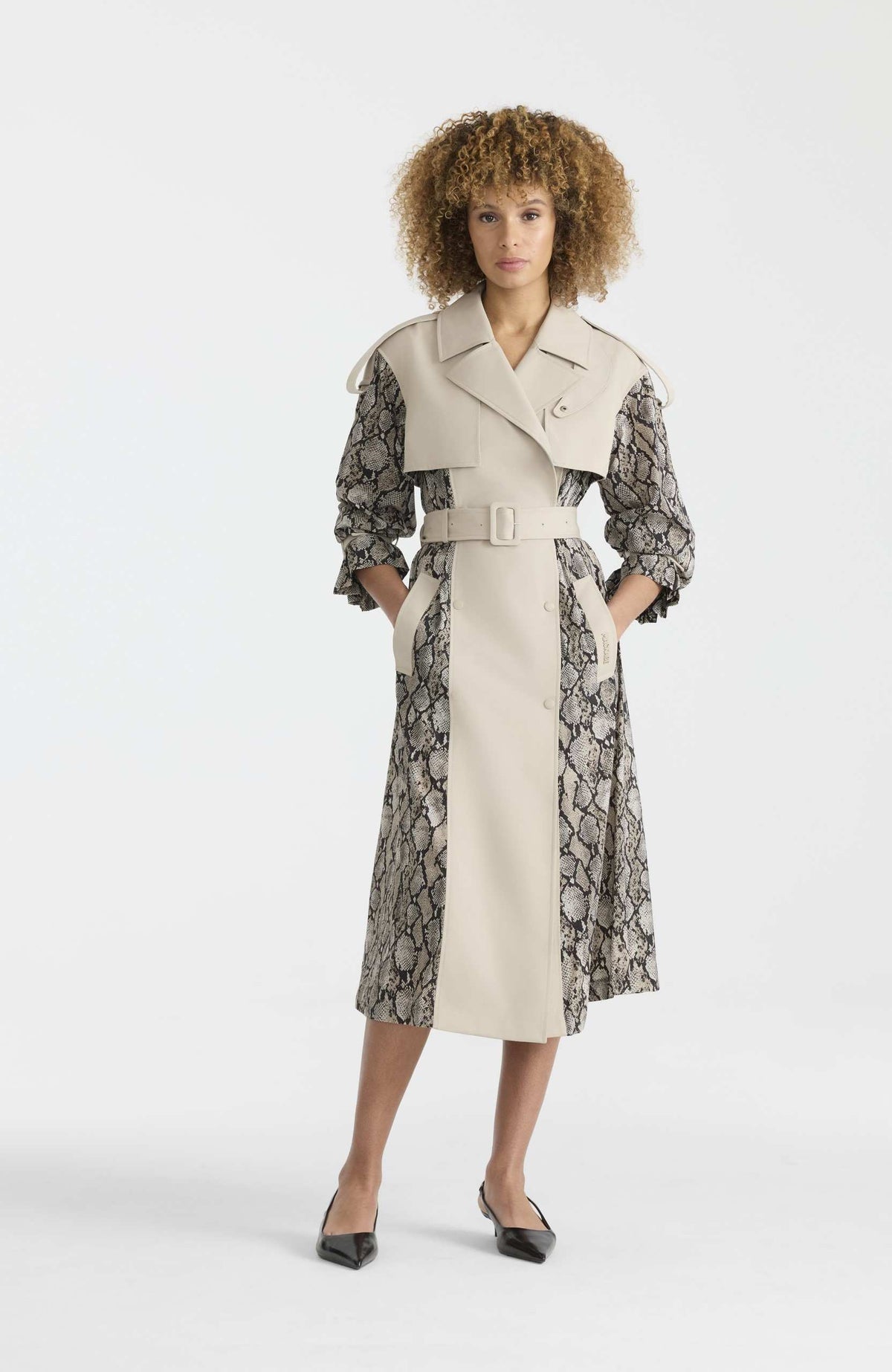 Taupe Snake Ladies Trench Coat