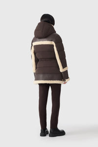 Coffee-Natural Ladies Hooded MIxed Media Jacket