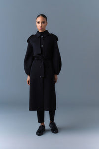 Black Ladies Belted Light Wool Coat