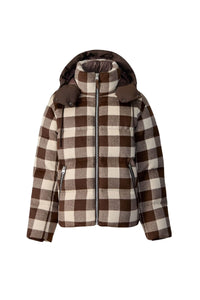 Coffee-Cream Plaid Men's Hooded Down Coat