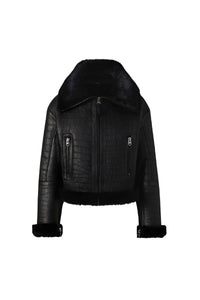 Black-Black Ladies Shearling Jacket