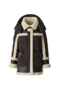 Coffee-Natural Ladies Hooded MIxed Media Jacket