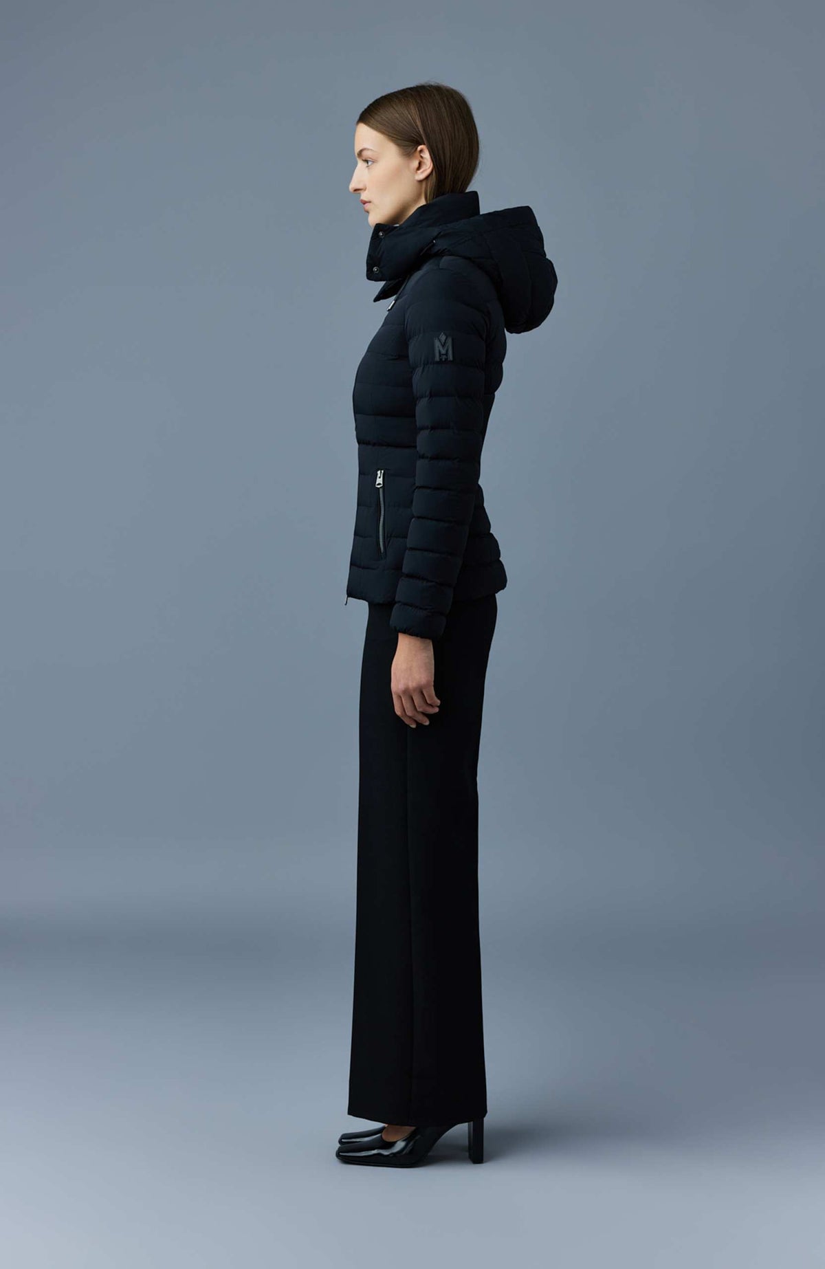 Black Ladies Hooded Down Jacket