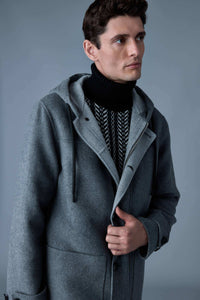 Carbon Mix-Light Grey Mix Men's Hooded Wool Coat