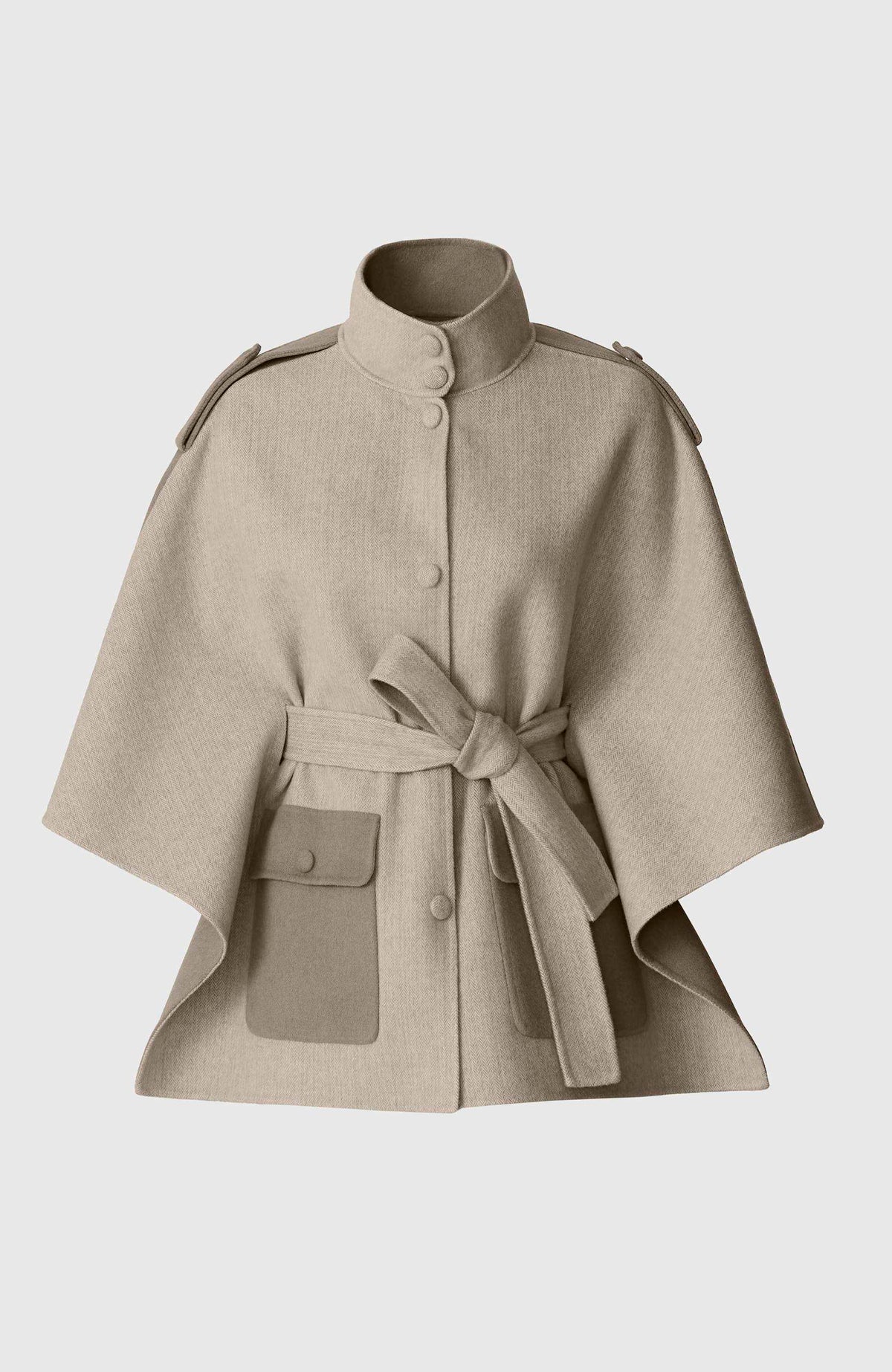 Taupe Mix-Taupe Ladies Belted Wool Cape