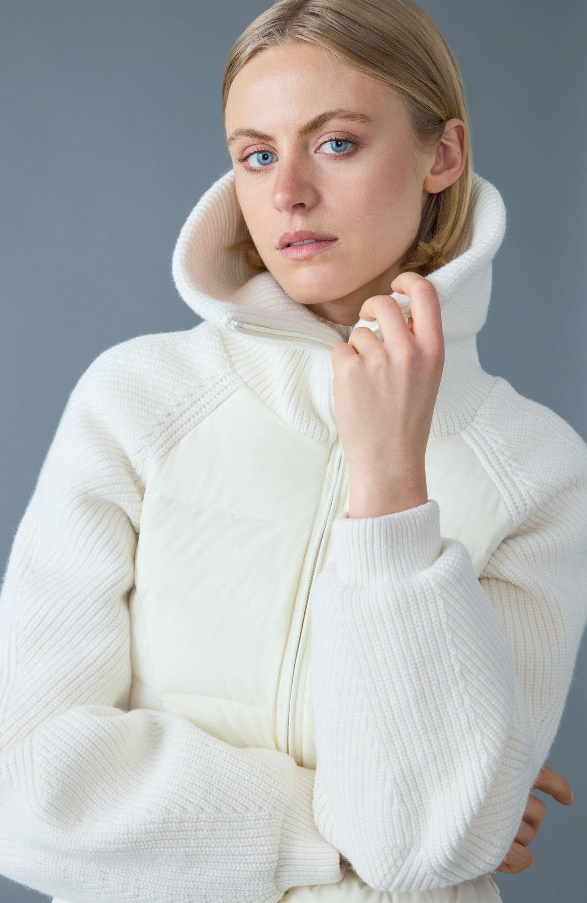 Cream Ladies Mixed Media Jacket