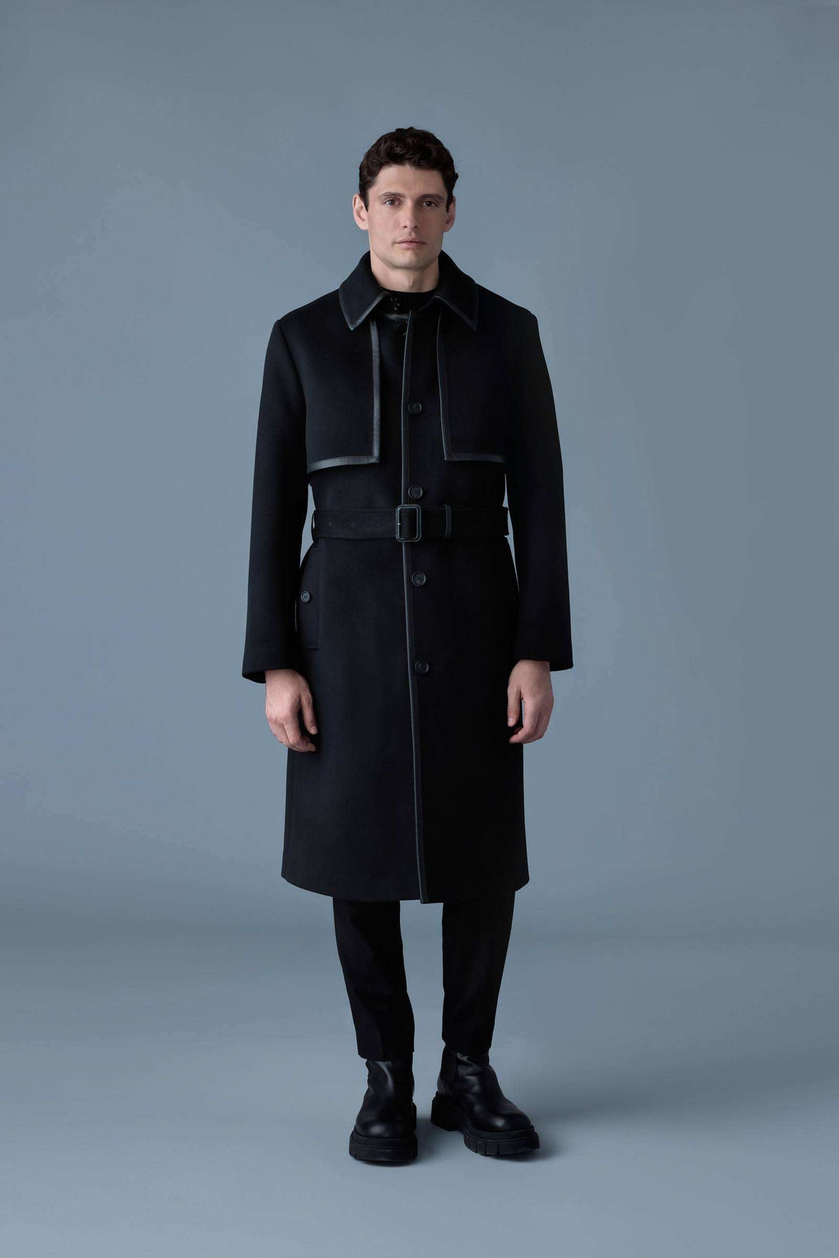 Black Men's Belted Trench coat