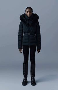 Black Ladies Hooded Down Ski Jacket