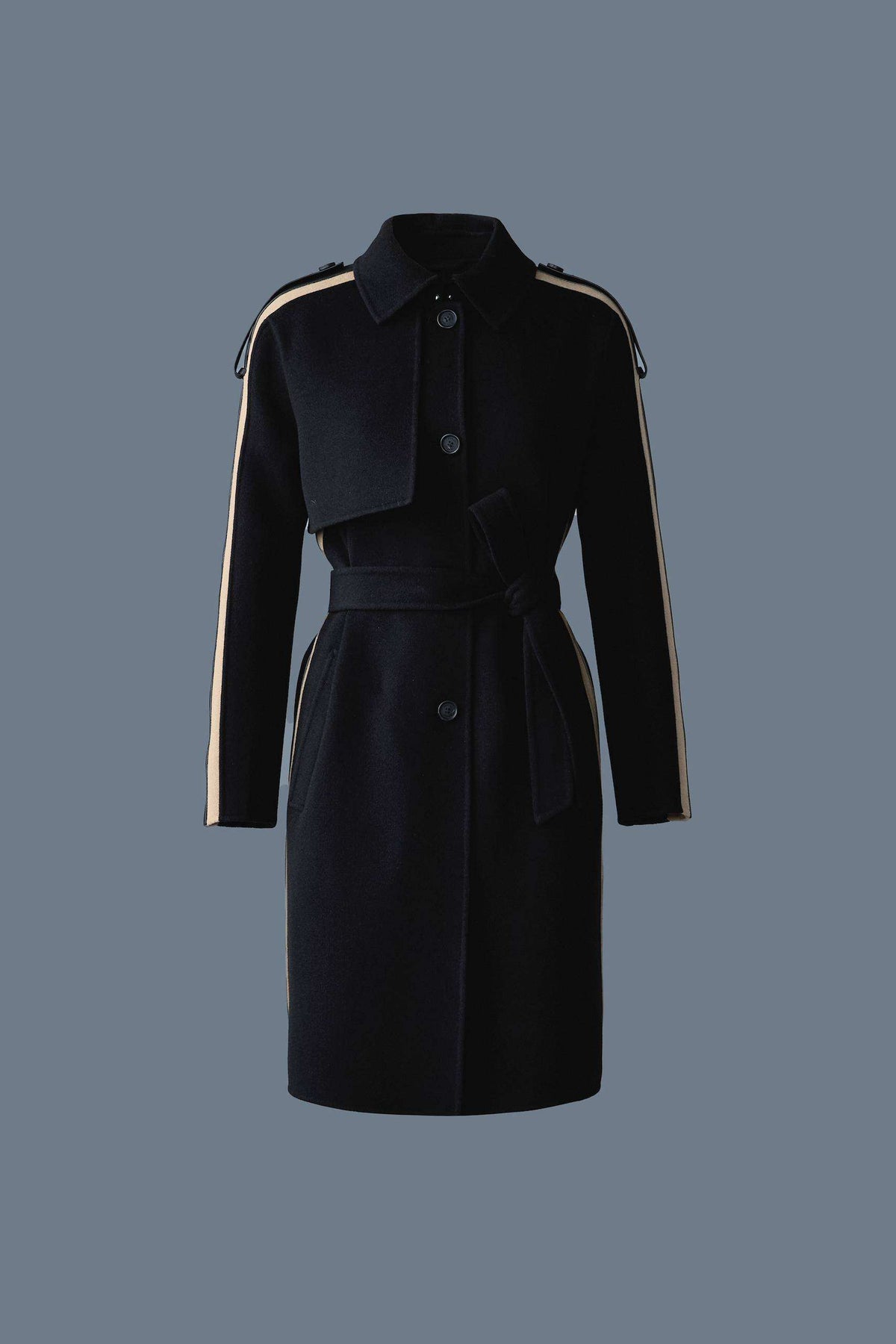 Black Ladies Belted Light Wool Coat