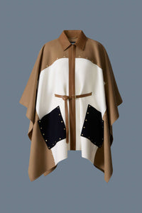 Light Camel Multi Ladies Belted Wool Cape