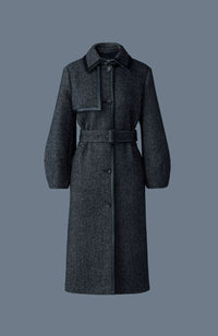 Black-White Ladies Belted  Wool Coat