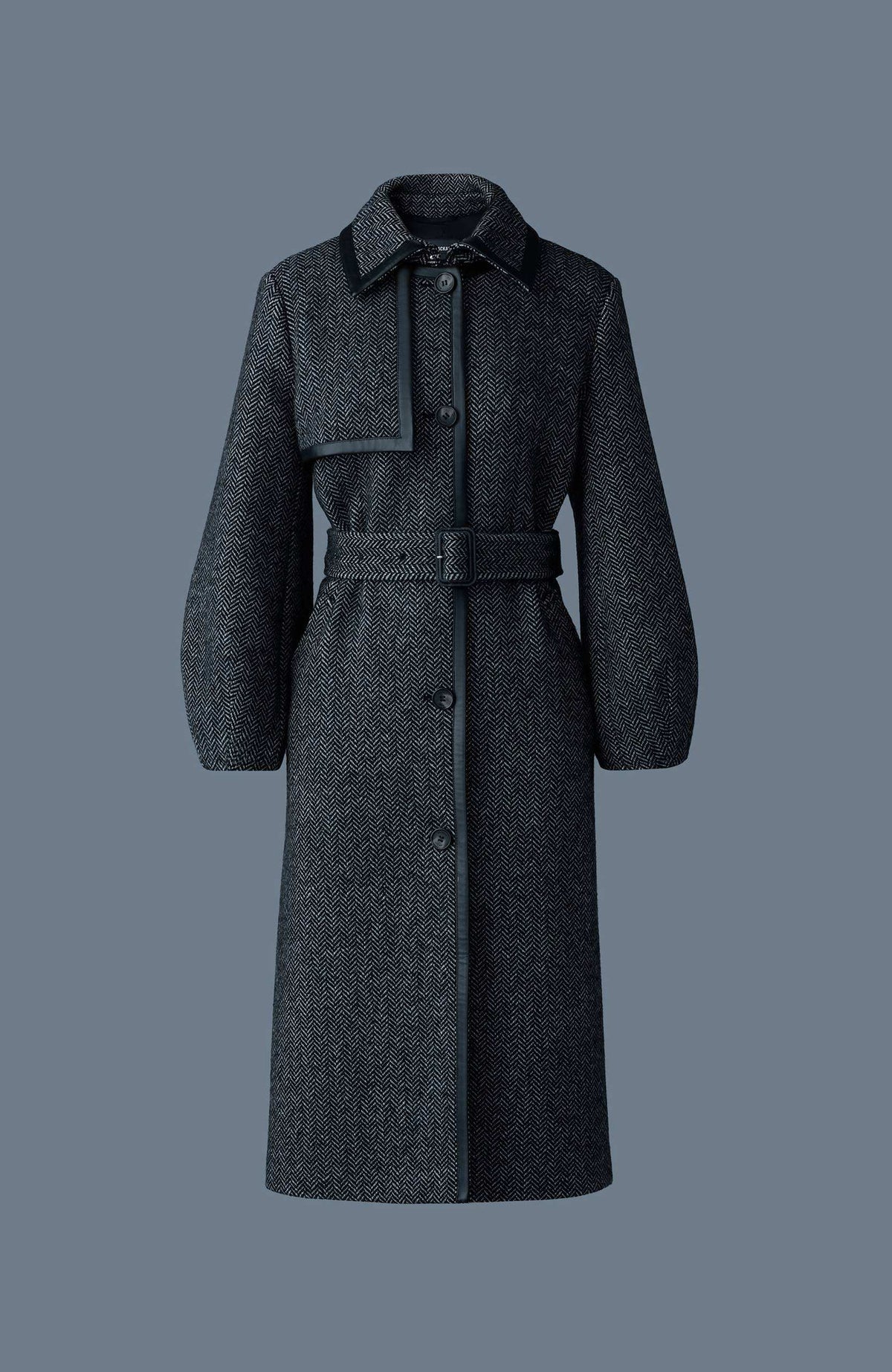 Black-White Ladies Belted  Wool Coat
