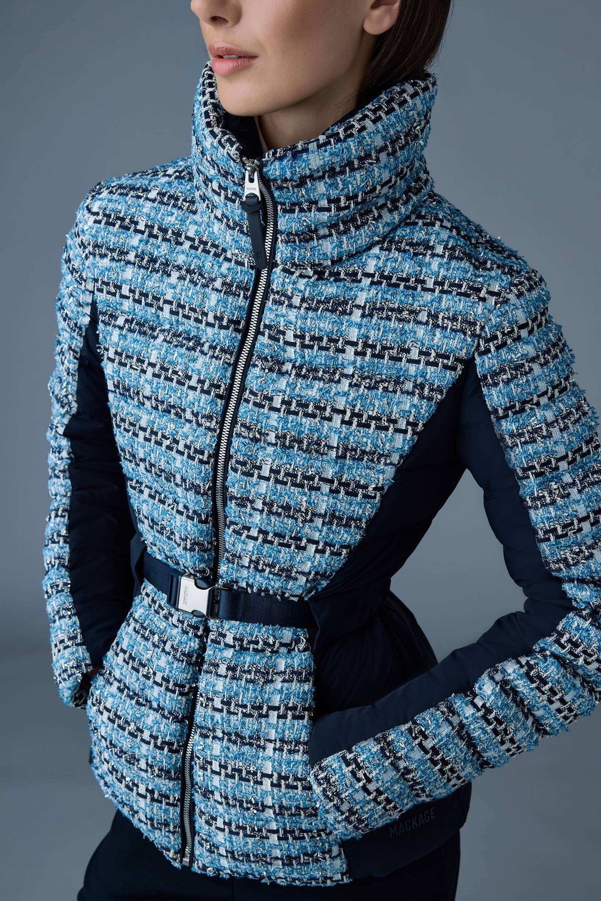 Sky Blue Multi Ladies Mixed Media Jacket