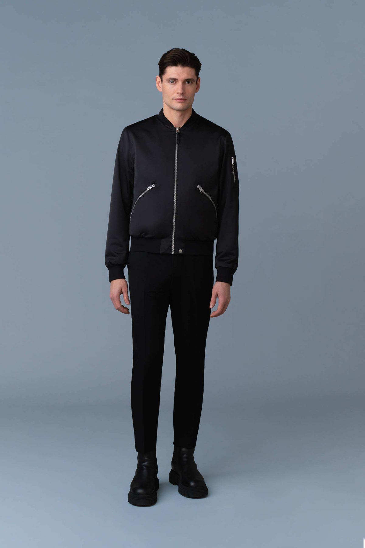 Black Men's Satin Bomber Jacket