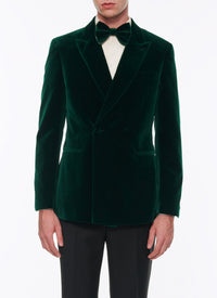 Veste de smoking croisée en velours - Vert Bouteille