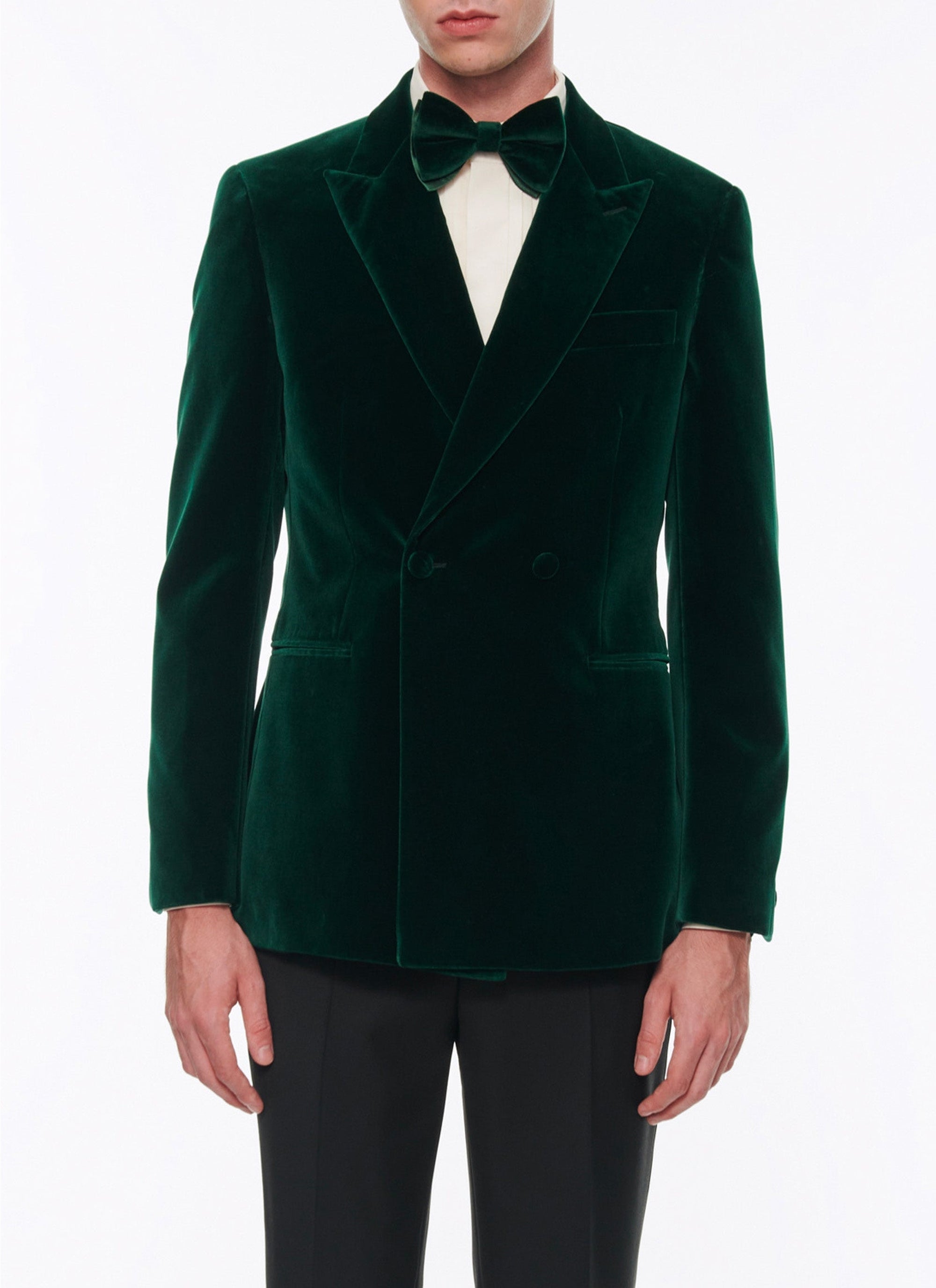 Veste de smoking croisée en velours - Vert Bouteille