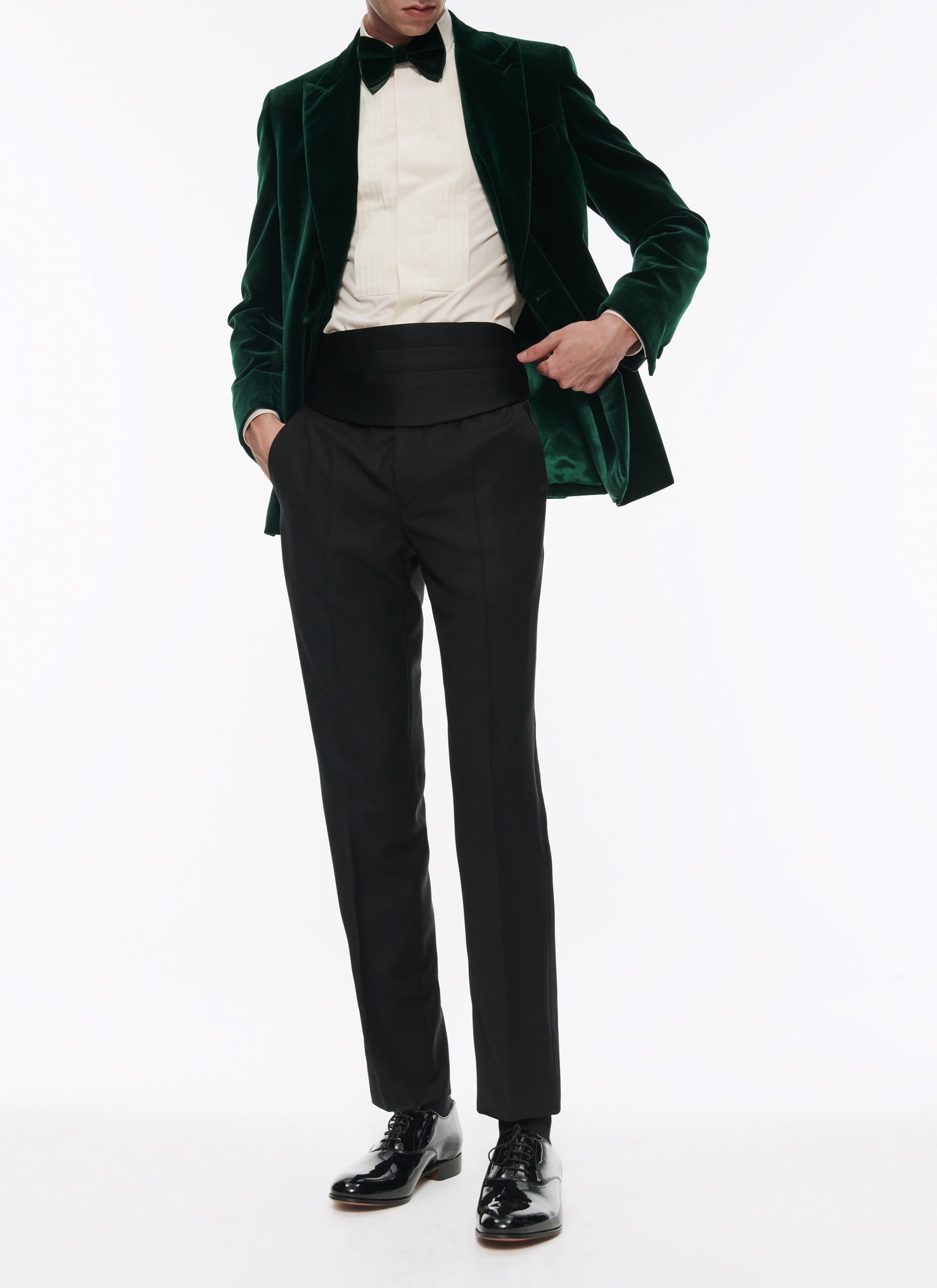 Veste de smoking croisée en velours - Vert Bouteille