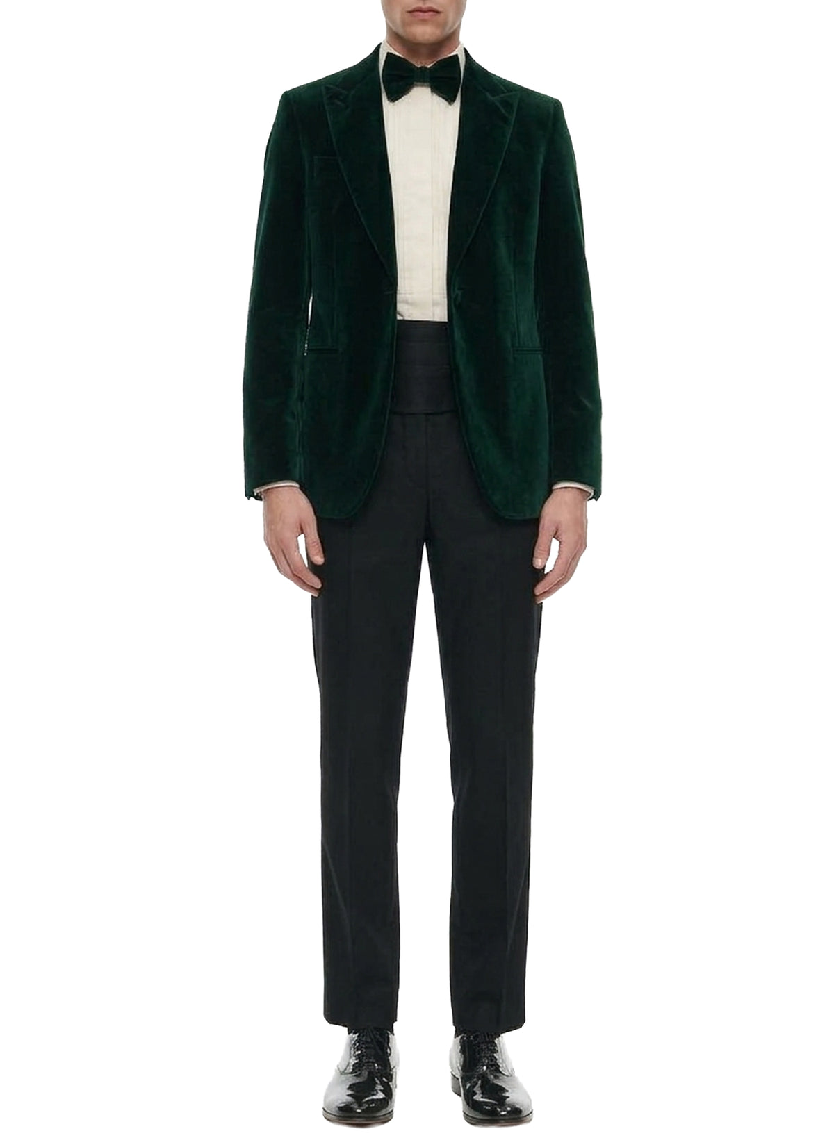 Veste de smoking croisée en velours - Vert Bouteille