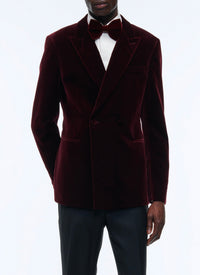 Double-breasted tuxedo jacket in velvet - Red