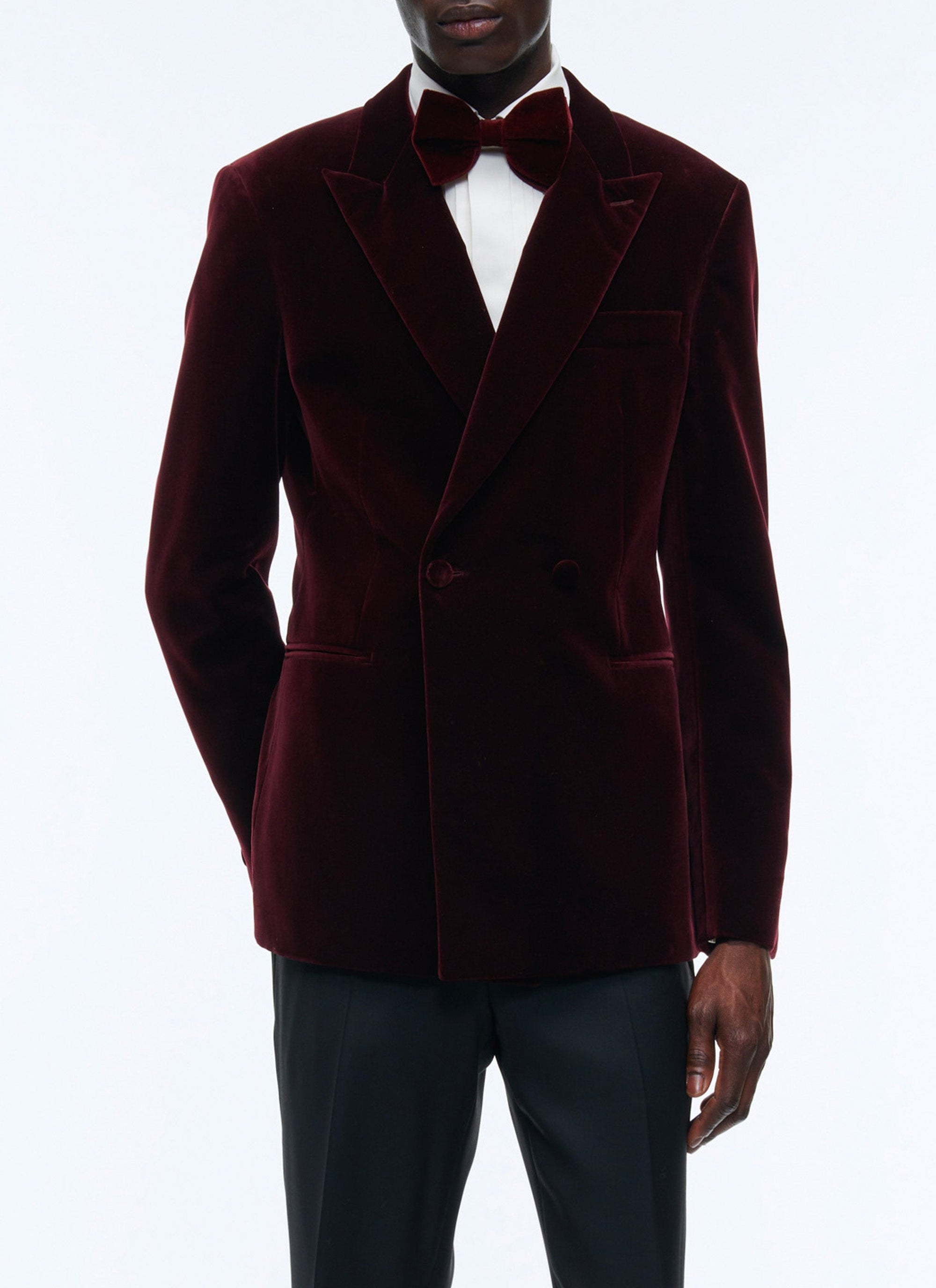 Double-breasted tuxedo jacket in velvet - Red