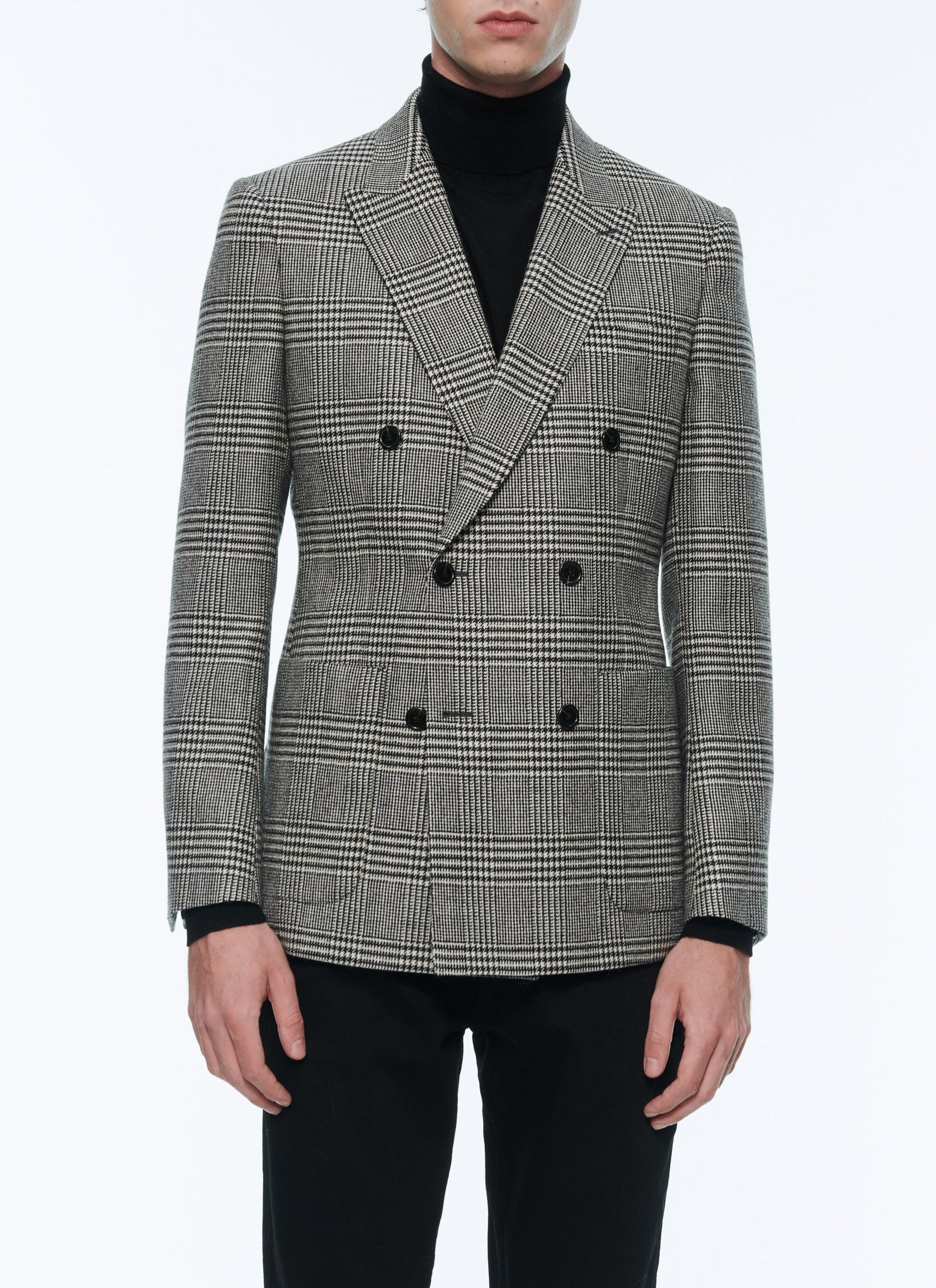 Prince of Wales wool double-breasted jacket - Grey