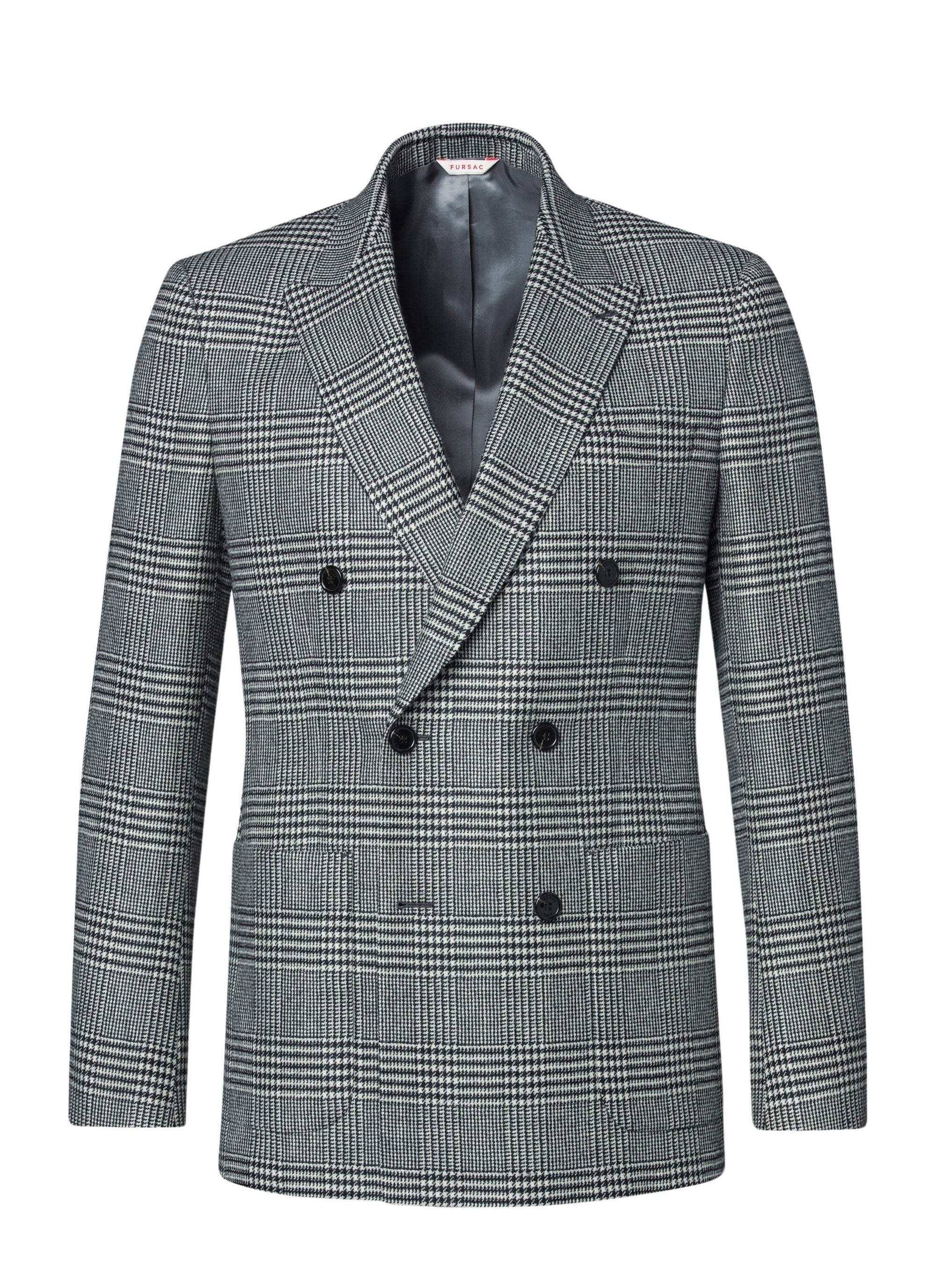 Prince of Wales wool double-breasted jacket - Grey