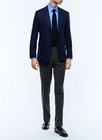 Fitted jacket in wool blend braid - Navy blue