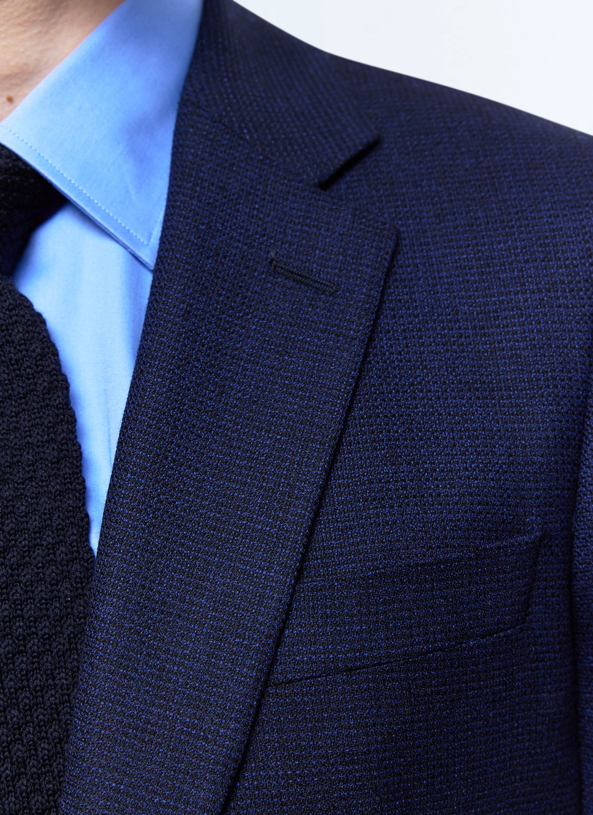 Fitted jacket in wool blend braid - Navy blue