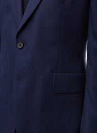 Veste de costume ajustée et boutonnée en laine - Marine