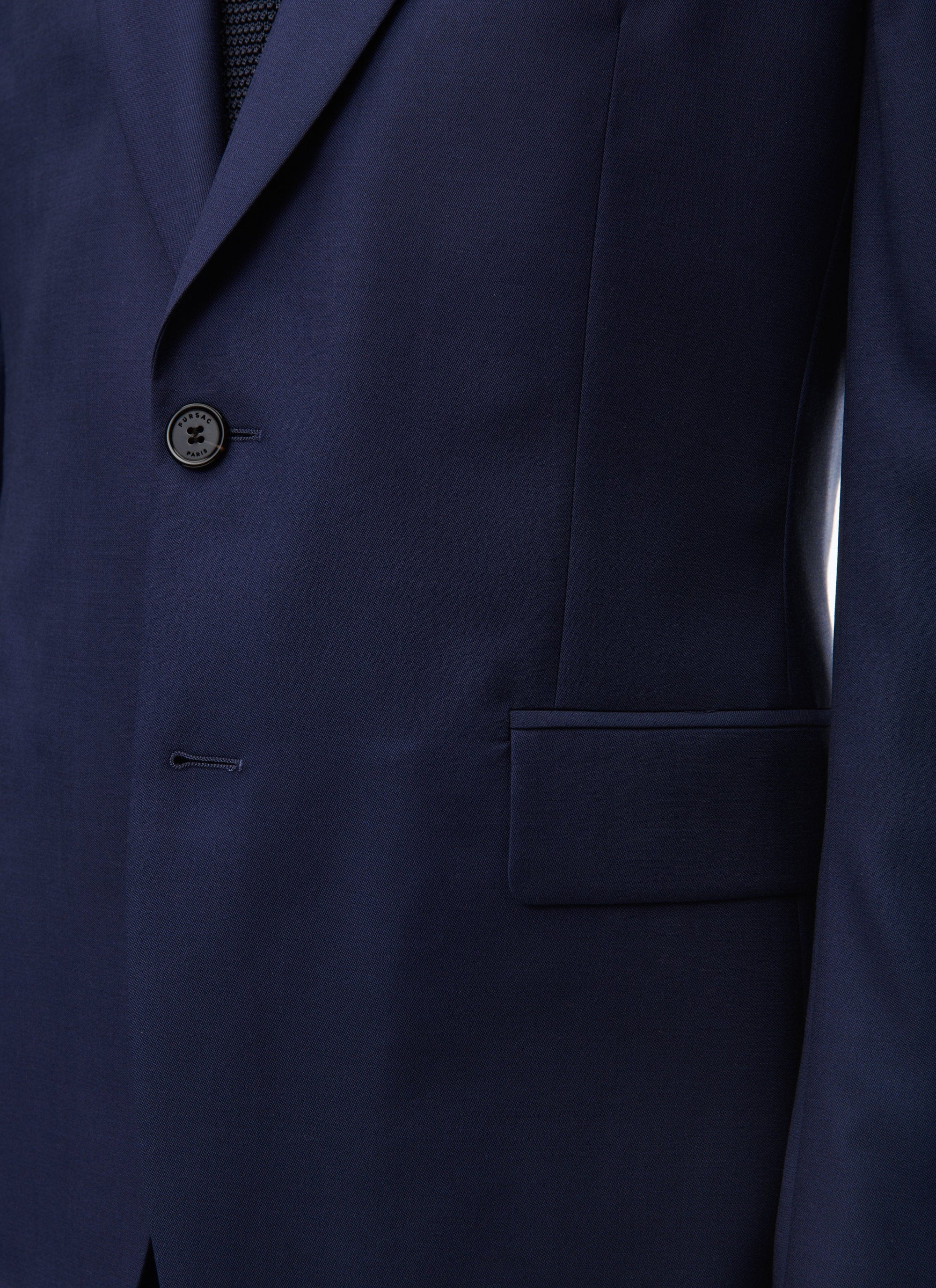 Veste de costume ajustée et boutonnée en laine - Marine