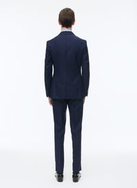 Veste de costume ajustée et boutonnée en laine - Marine