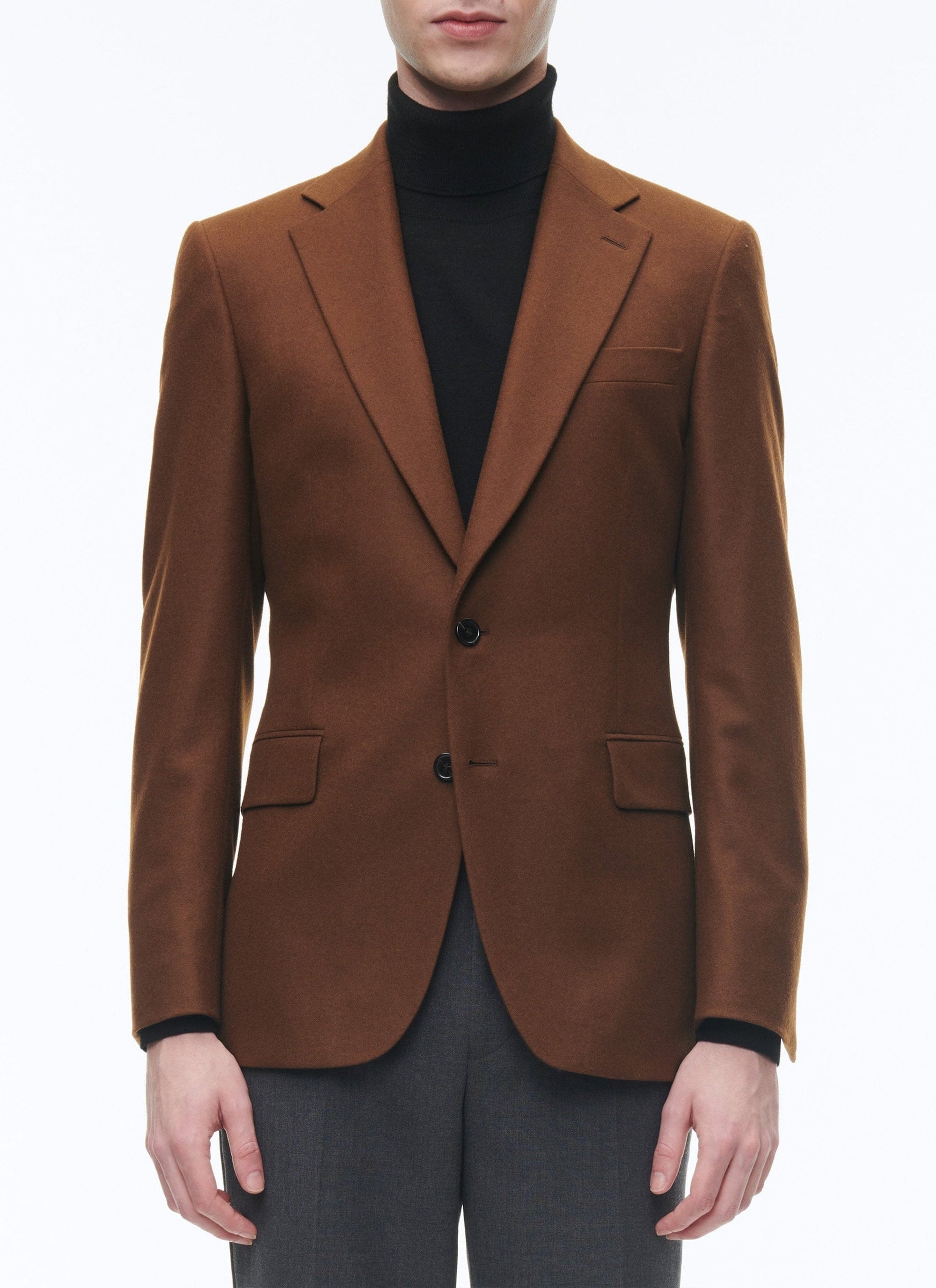 Veste de costume boutonnée et ajustée en laine - Cannelle
