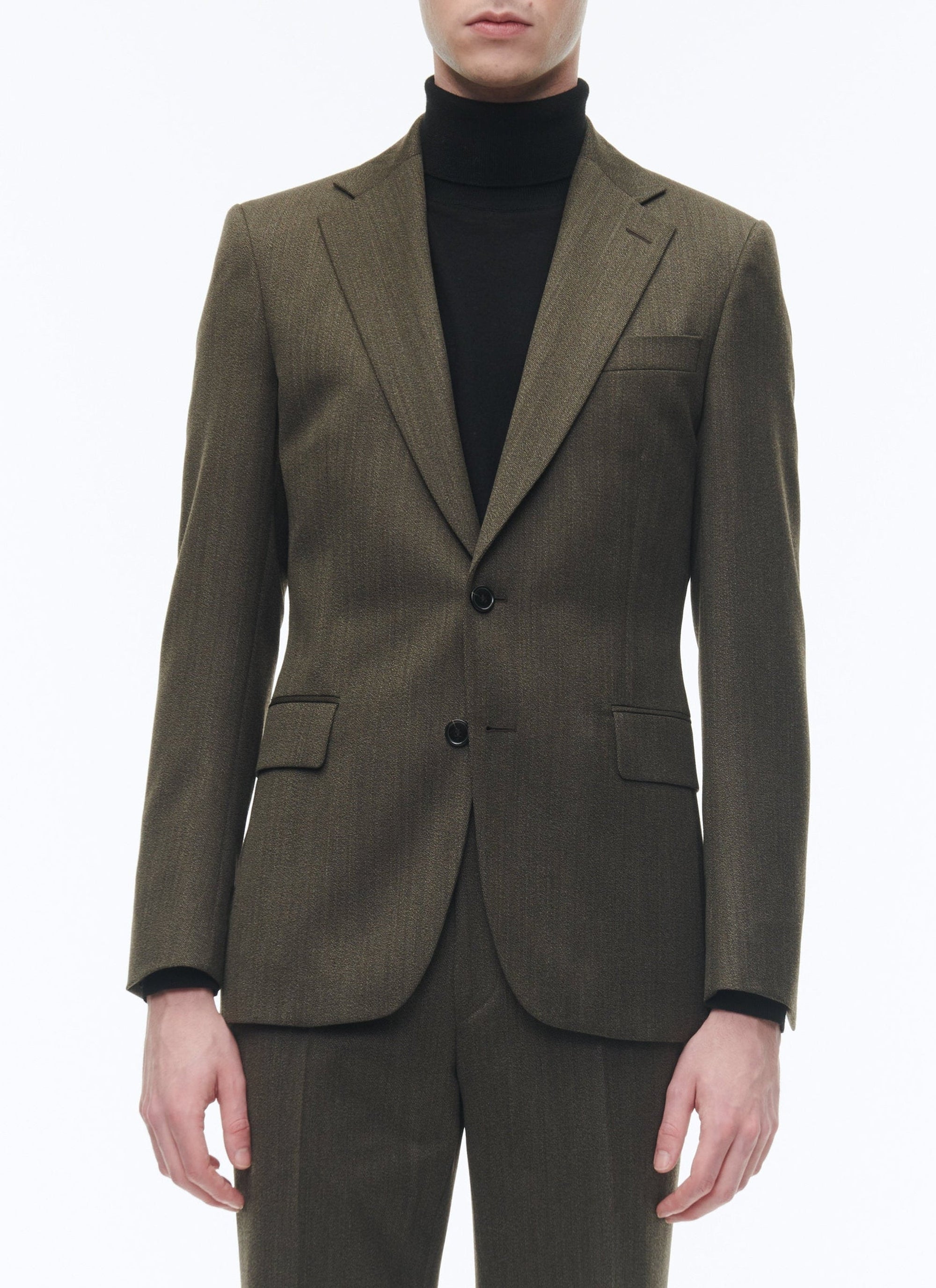 Veste de costume boutonnée et ajustée en laine - Kaki