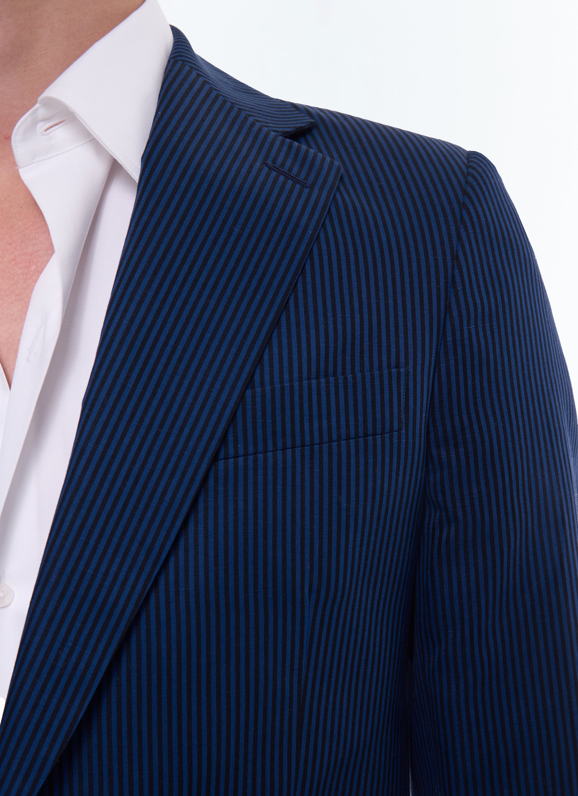 Veste à rayures en coton et lin - Bleu Nuit