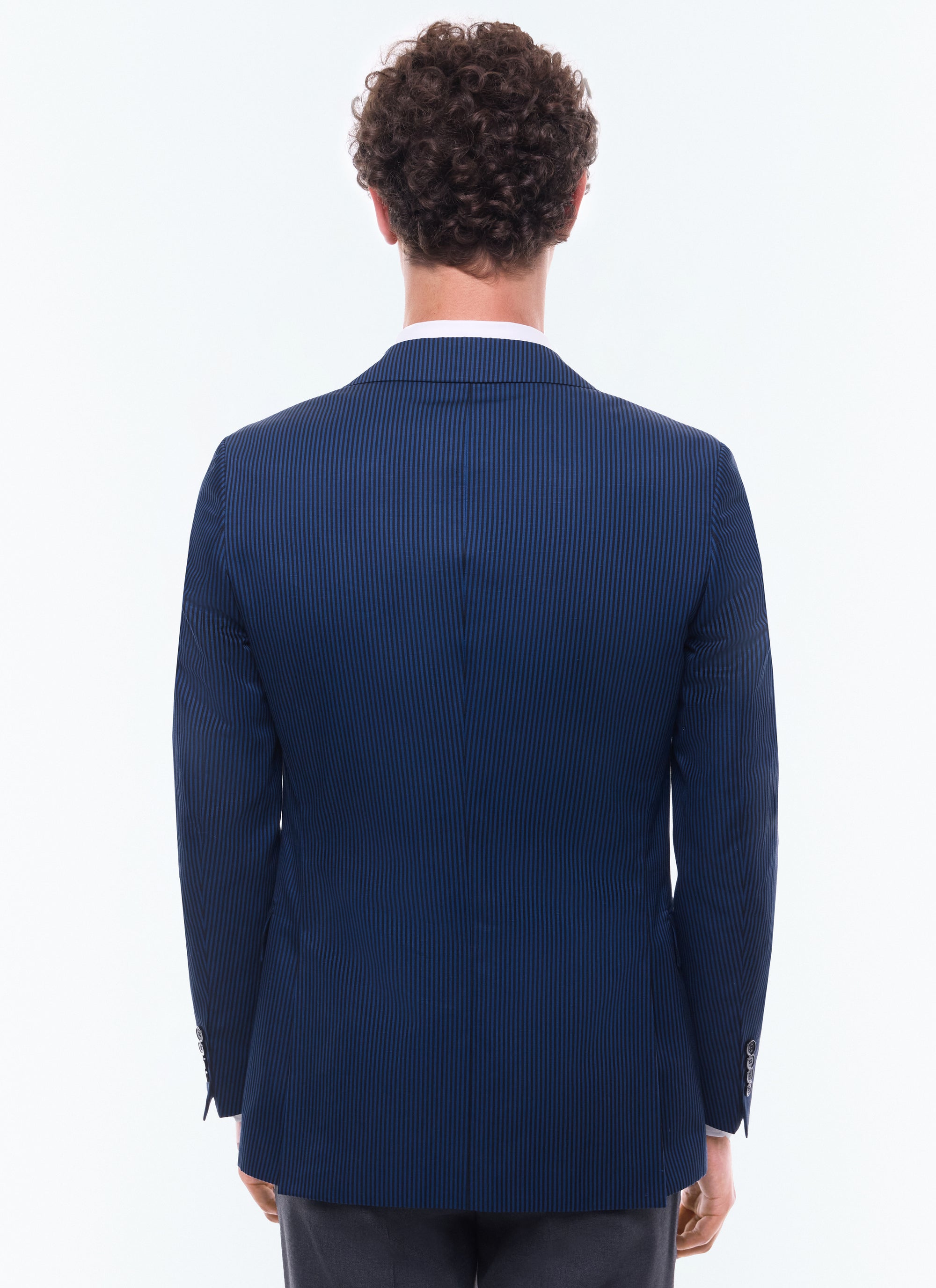 Veste à rayures en coton et lin - Bleu Nuit