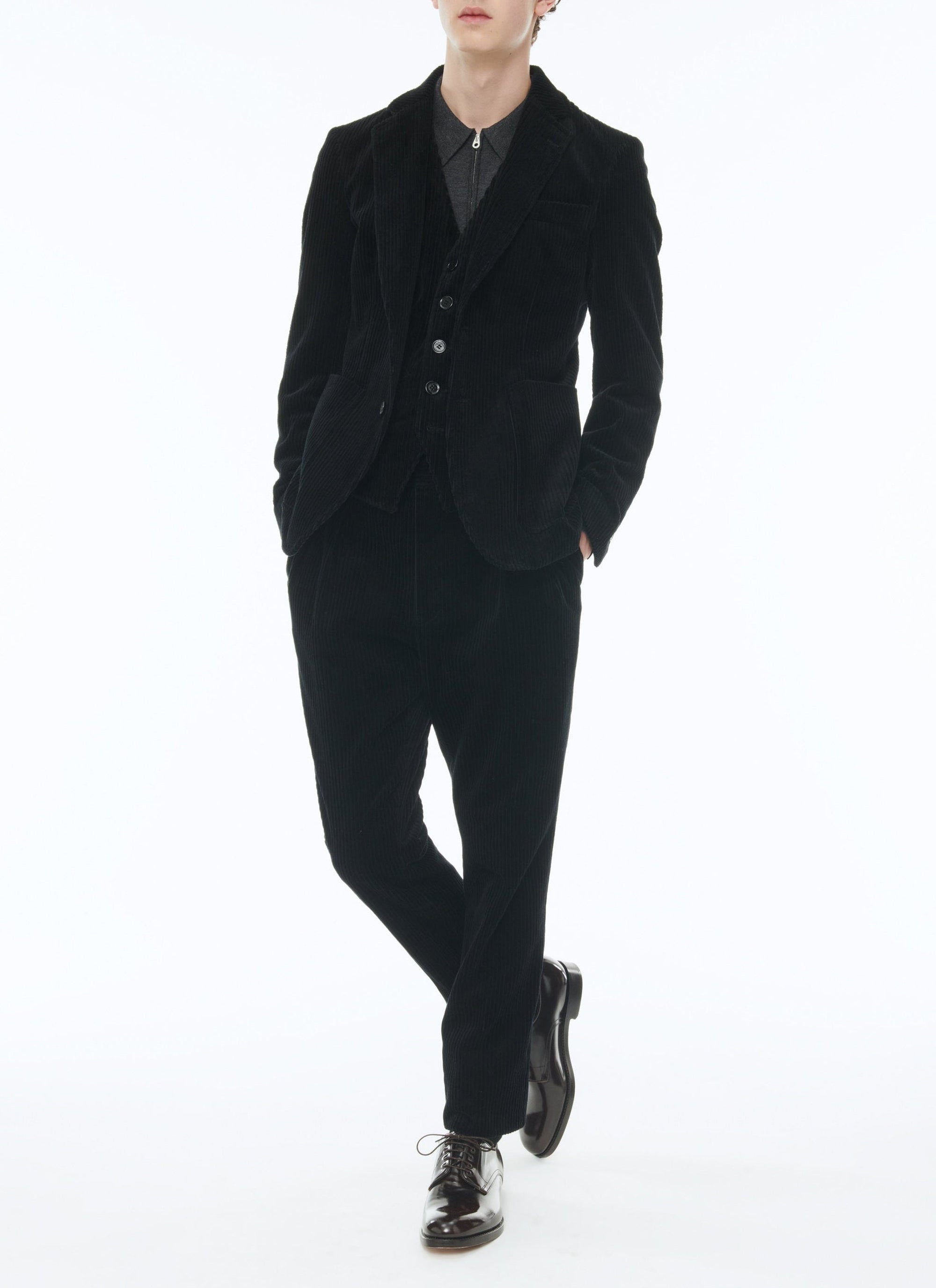 Straight corduroy suit jacket - Black