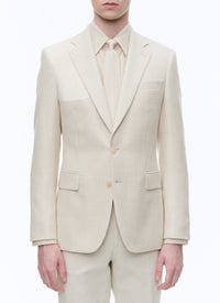 Veste en laine à empiècements en suédine - Ivoire