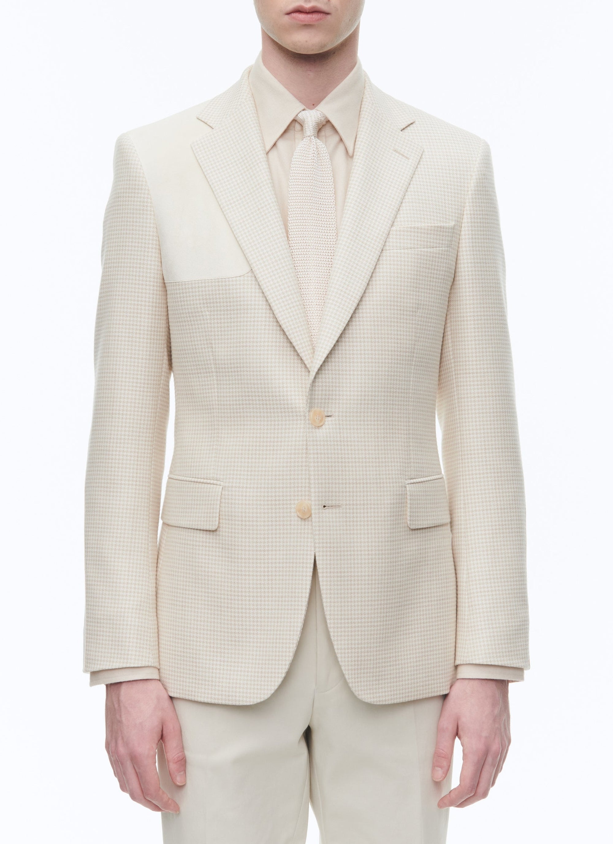 Veste en laine à empiècements en suédine - Ivoire