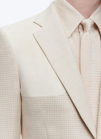 Veste en laine à empiècements en suédine - Ivoire