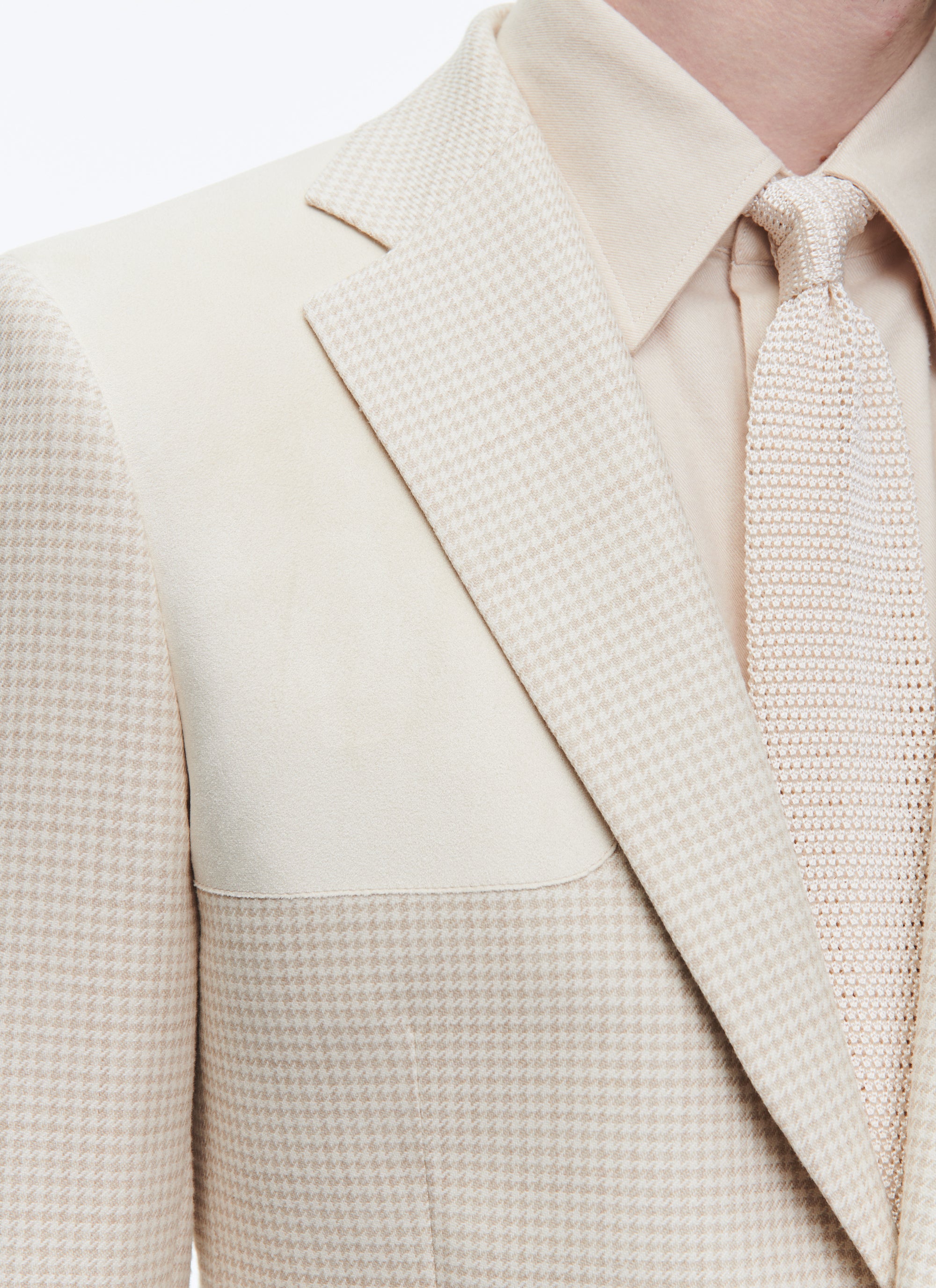 Veste en laine à empiècements en suédine - Ivoire