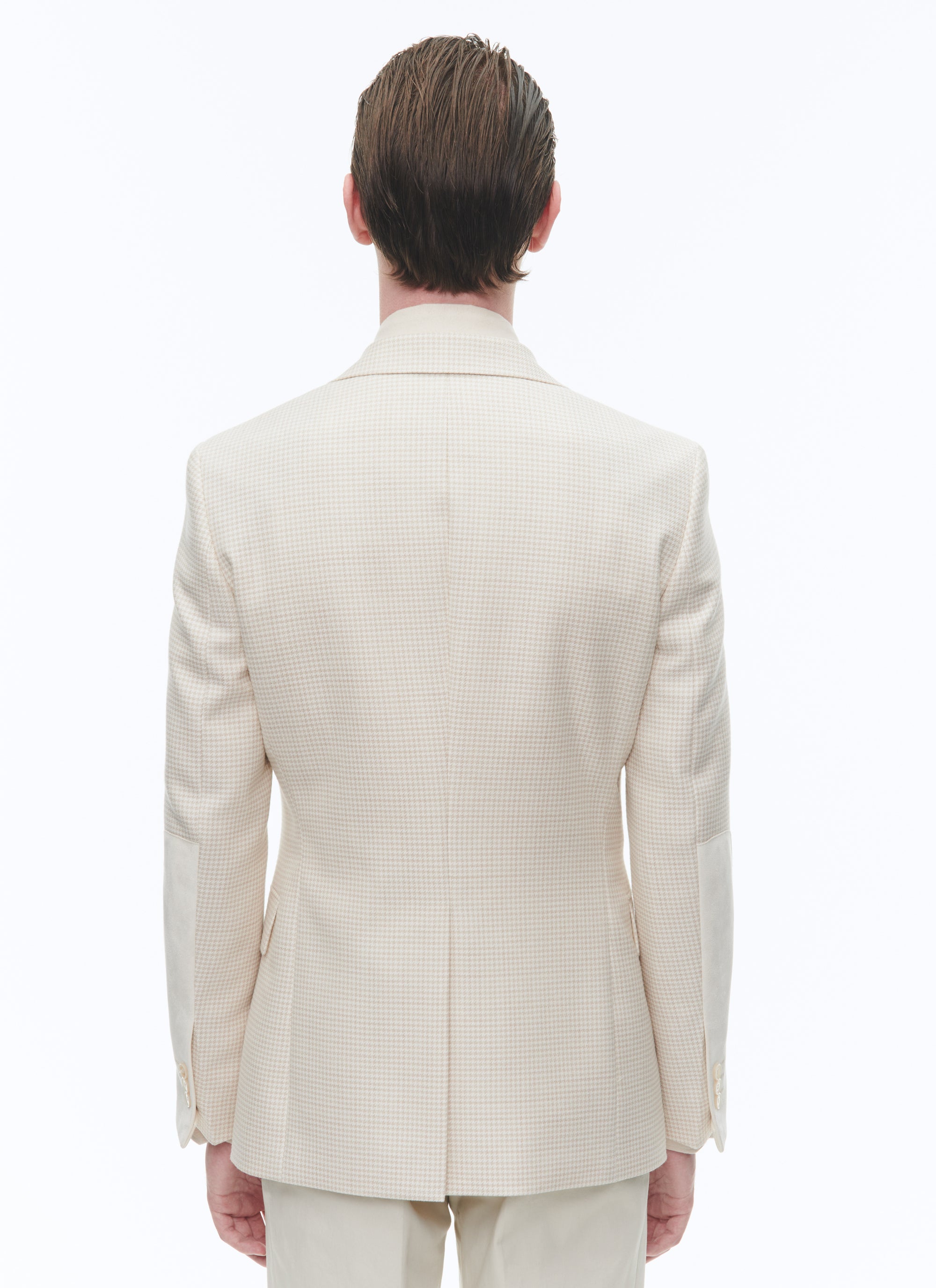 Veste en laine à empiècements en suédine - Ivoire