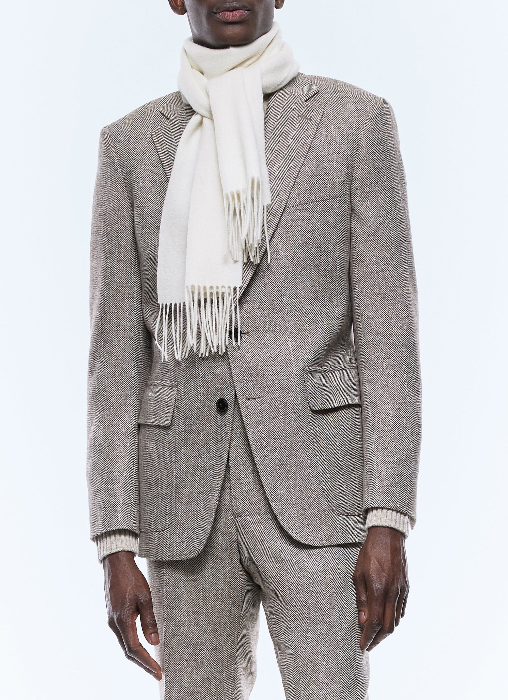 Fitted herringbone wool jacket - Ficelle