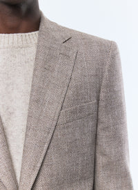 Fitted herringbone wool jacket - Ficelle