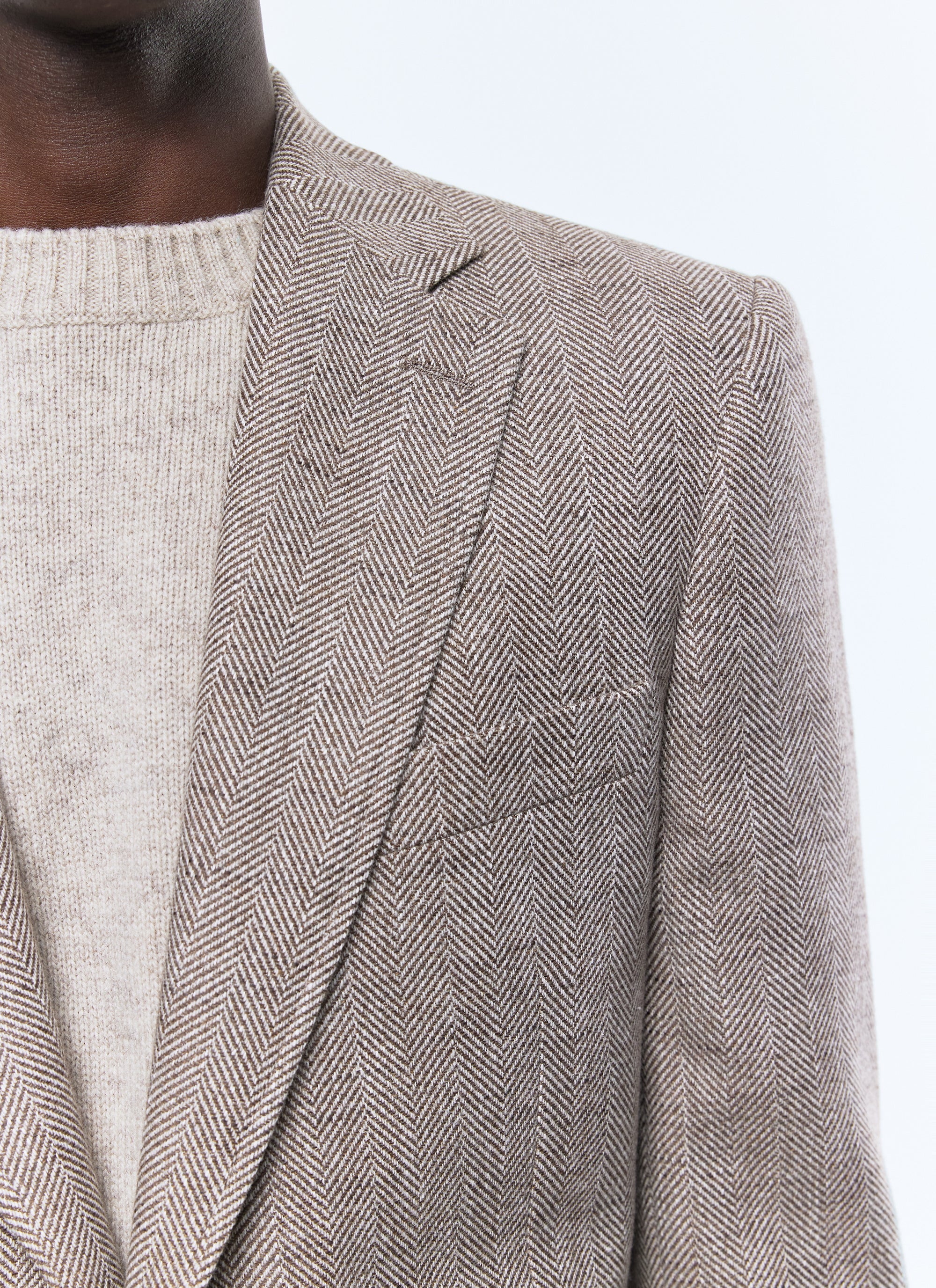 Fitted herringbone wool jacket - Ficelle