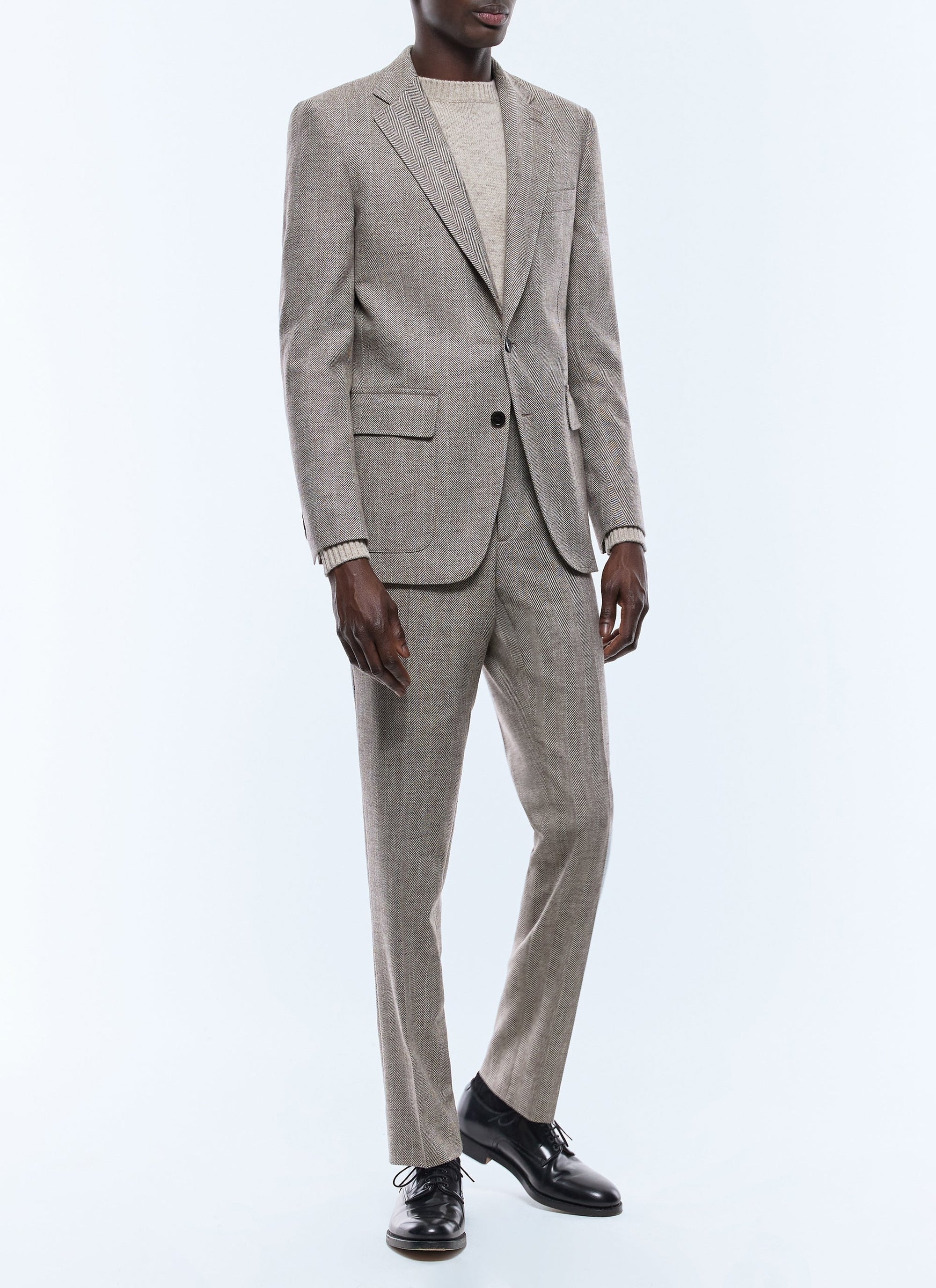 Fitted herringbone wool jacket - Ficelle