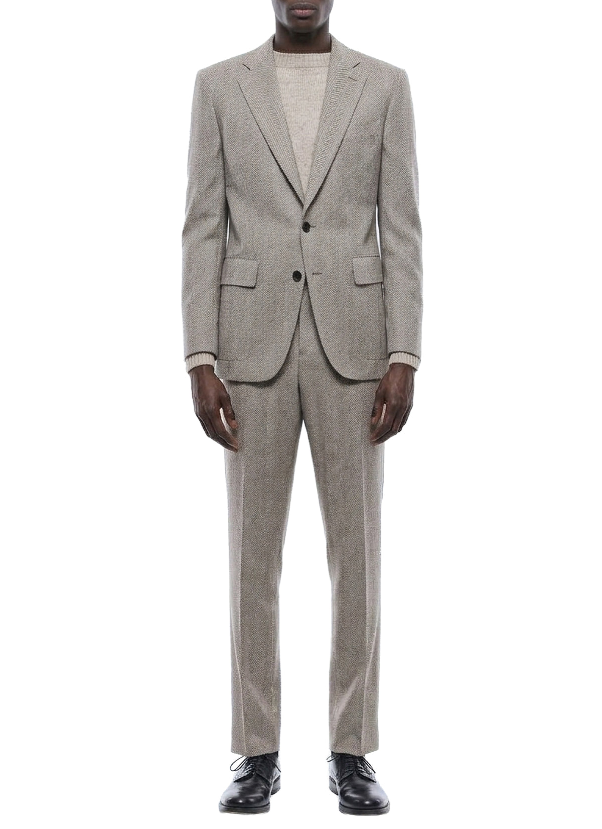 Blazer ajustée en laine à chevrons - Ficelle