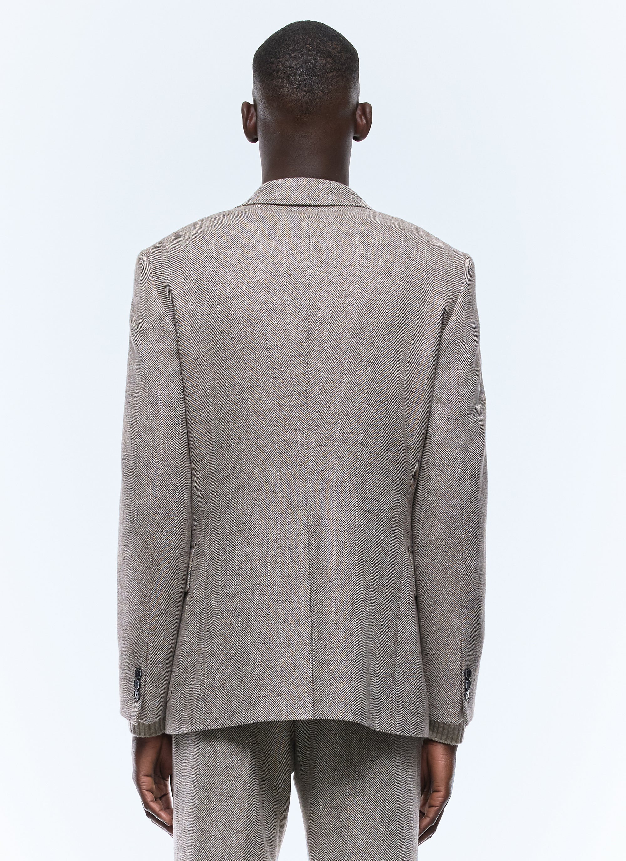 Fitted herringbone wool jacket - Ficelle